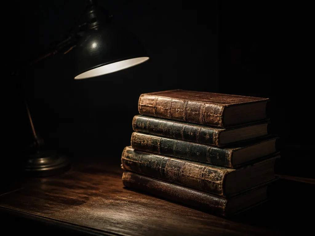 Dyster, industriell stadsmiljö i skymning som symboliserar dystopisk litteratur