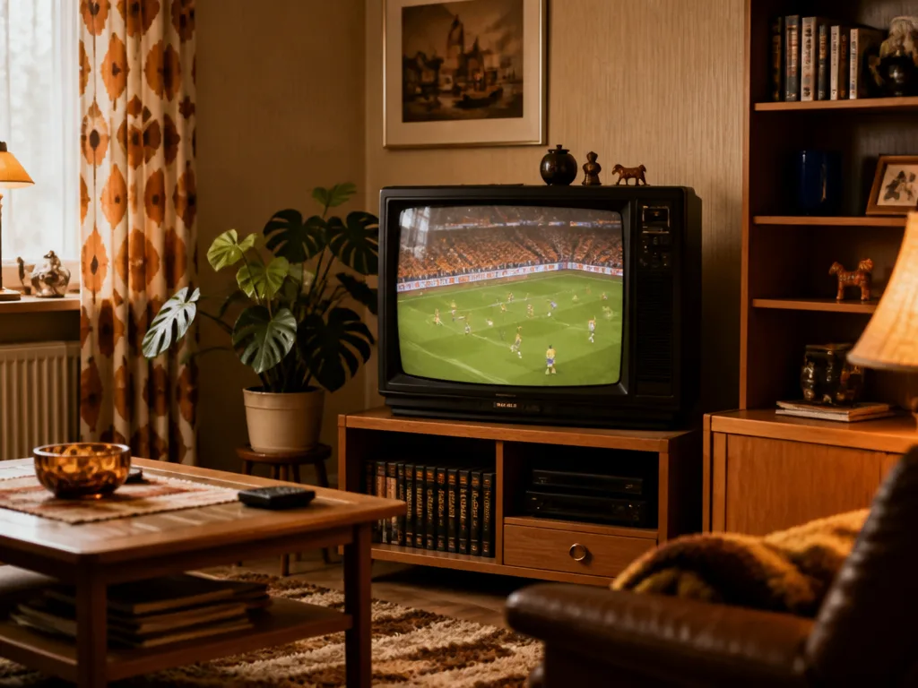Tv-apparat från 1970-talet i ett svenskt vardagsrum